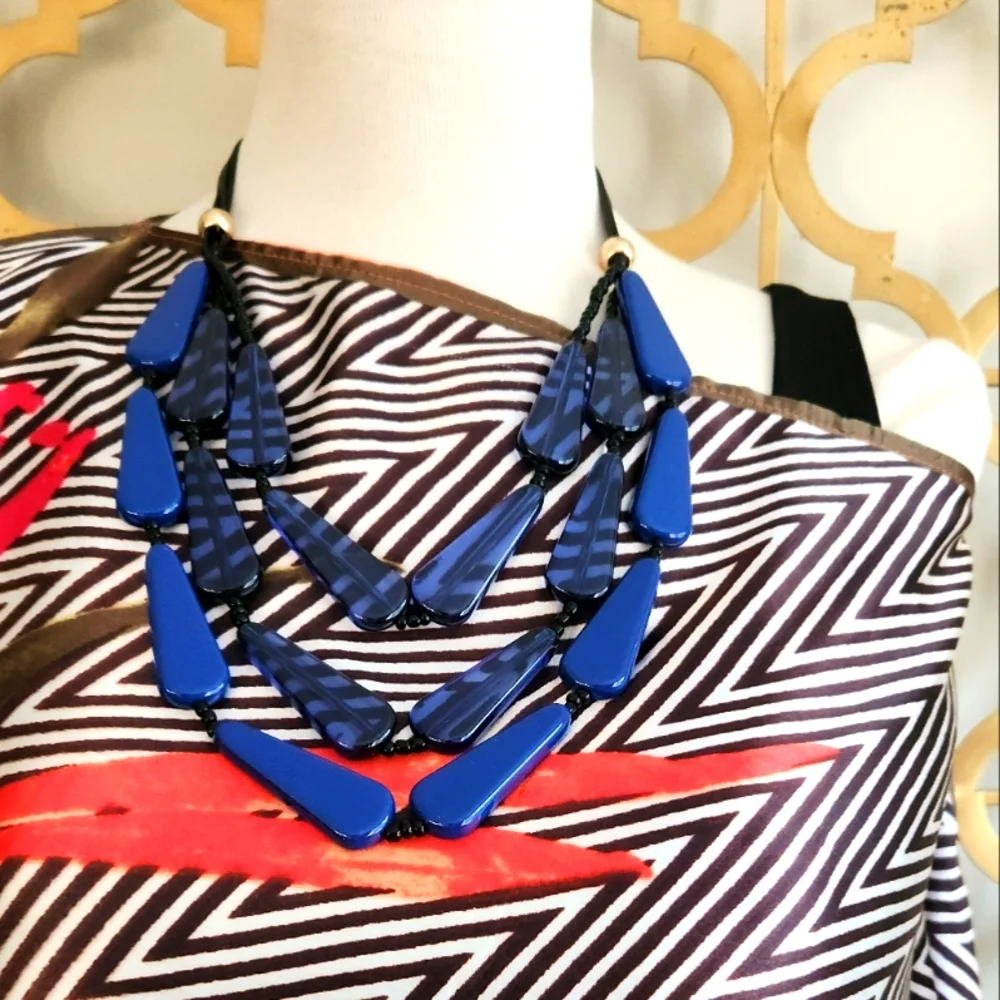 Deep Blue Multi-Strand Resin Statement Necklace ๐ - Picture 14 of 16